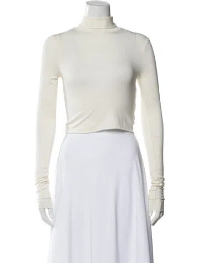 Pre-owned Éterne Turtleneck Long Sleeve Crop Top In White