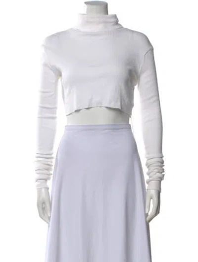 Pre-owned Éterne Turtleneck Long Sleeve Crop Top In White