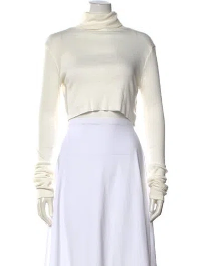 Pre-owned Éterne Turtleneck Long Sleeve Crop Top In White
