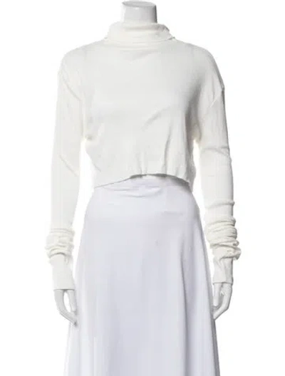 Pre-owned Éterne Turtleneck Long Sleeve Crop Top In White