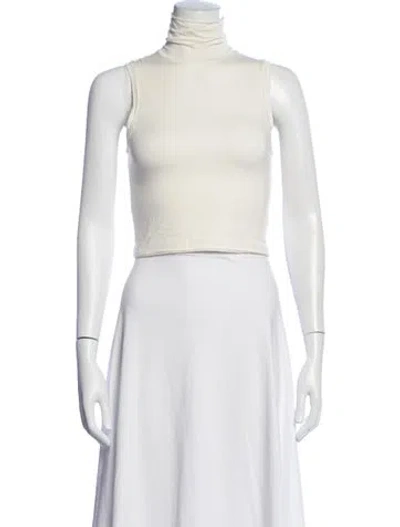 Pre-owned Éterne Turtleneck Sleeveless Crop Top In White