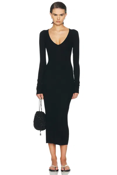 Éterne V Neck Butter Rib Midi Dress In Black