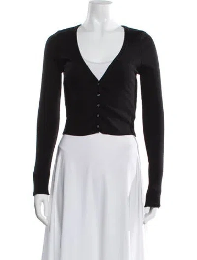 Pre-owned Éterne V-neck Long Sleeve Button-up Top In Black