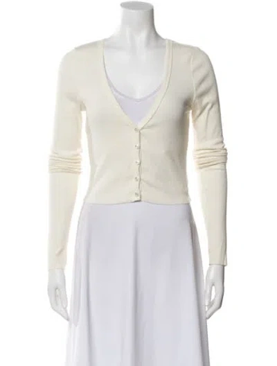 Pre-owned Éterne V-neck Long Sleeve Button-up Top In Neutral