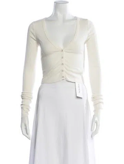 Pre-owned Éterne V-neck Long Sleeve Button-up Top In Neutral