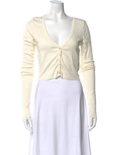 Pre-owned Éterne V-neck Long Sleeve Button-up Top In Neutral