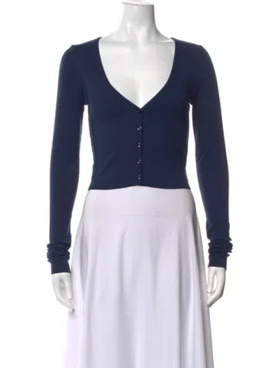 Pre-owned Éterne V-neck Long Sleeve Button-up Top W/ Tags In Blue