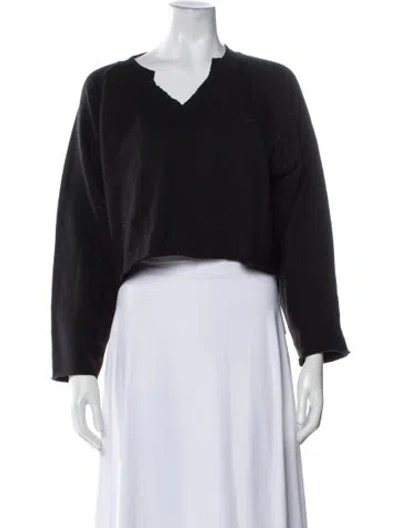 Pre-owned Éterne V-neck Long Sleeve Crop Top In Black