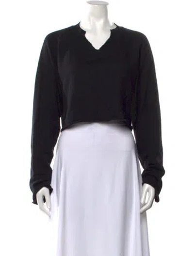 Pre-owned Éterne V-neck Long Sleeve Crop Top In Black