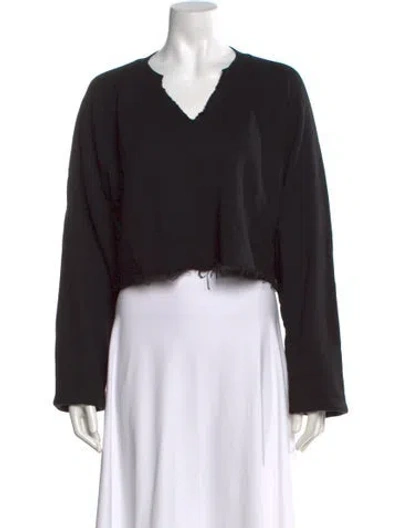 Pre-owned Éterne V-neck Long Sleeve Crop Top In Black