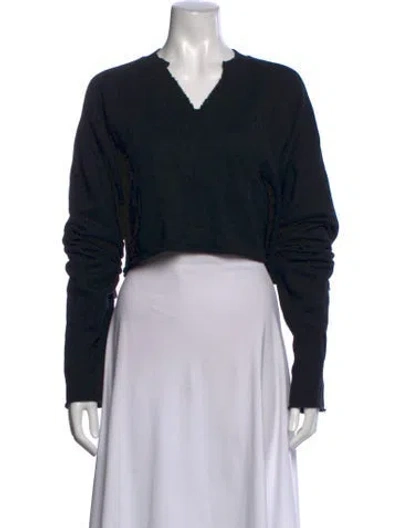Pre-owned Éterne V-neck Long Sleeve Crop Top In Black