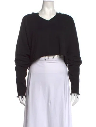 Pre-owned Éterne V-neck Long Sleeve Crop Top In Black