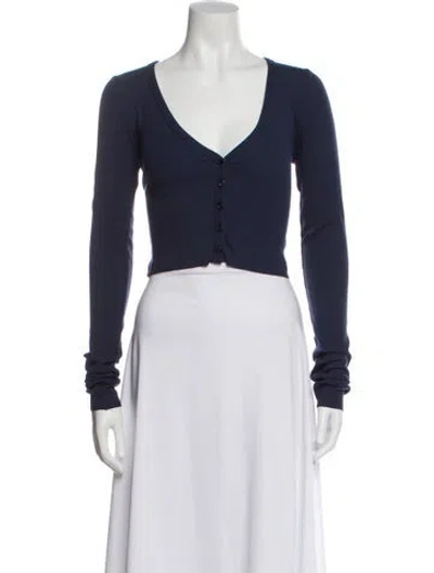 Pre-owned Éterne V-neck Long Sleeve Crop Top In Blue