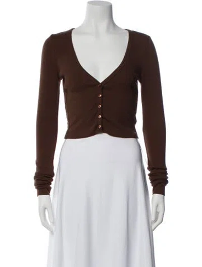 Pre-owned Éterne V-neck Long Sleeve Crop Top In Brown