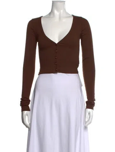 Pre-owned Éterne V-neck Long Sleeve Crop Top In Brown
