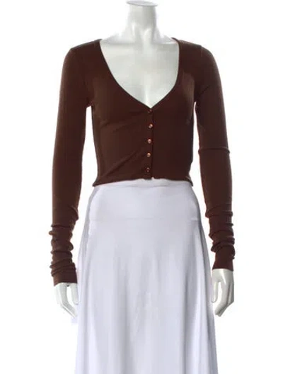 Pre-owned Éterne V-neck Long Sleeve Crop Top In Brown