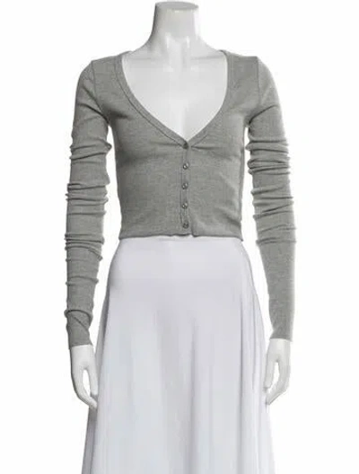 Pre-owned Éterne V-neck Long Sleeve Crop Top In Gray