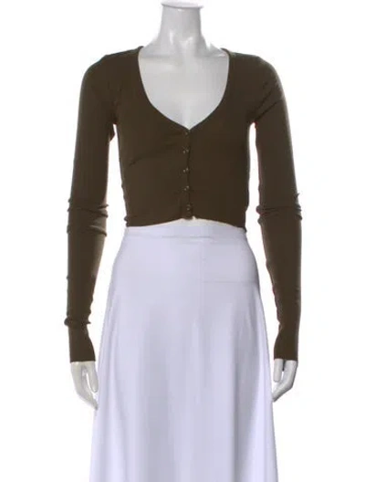Pre-owned Éterne V-neck Long Sleeve Crop Top In Green