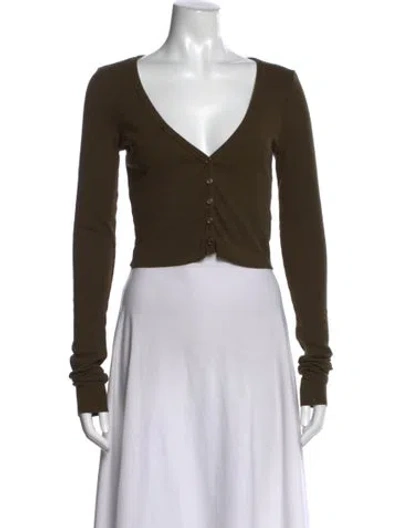 Pre-owned Éterne V-neck Long Sleeve Crop Top In Green