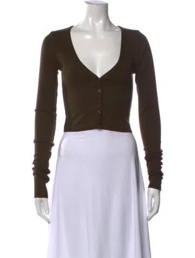 Pre-owned Éterne V-neck Long Sleeve Crop Top In Green