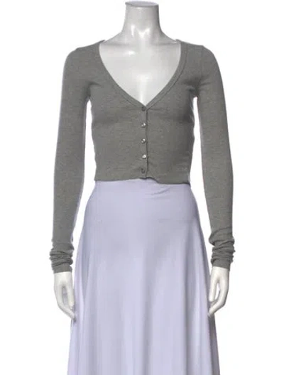 Pre-owned Éterne V-neck Long Sleeve Crop Top In Grey