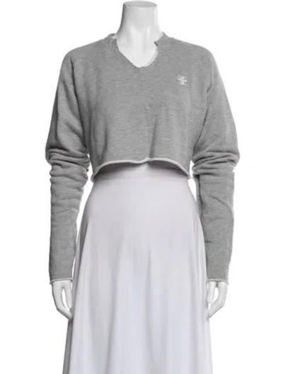 Pre-owned Éterne V-neck Long Sleeve Crop Top In Grey/white