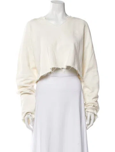 Pre-owned Éterne V-neck Long Sleeve Crop Top In Neutral