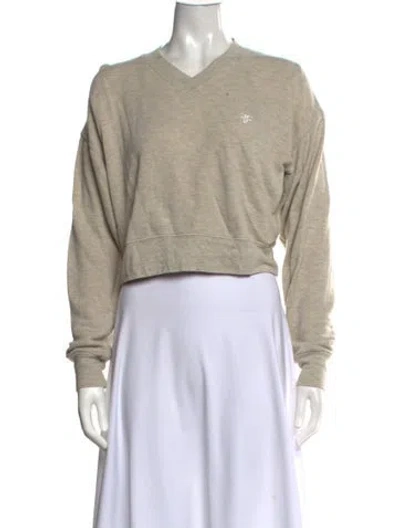 Pre-owned Éterne V-neck Long Sleeve Crop Top In Neutrals