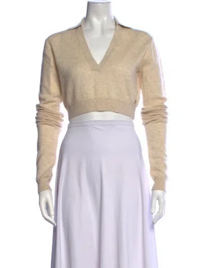 Pre-owned Éterne V-neck Long Sleeve Crop Top In Neutrals