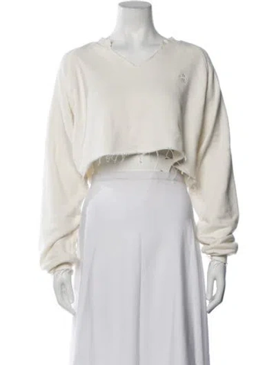 Pre-owned Éterne V-neck Long Sleeve Crop Top In White