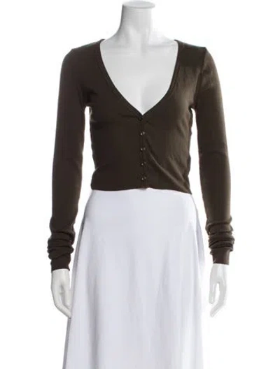 Pre-owned Éterne V-neck Long Sleeve Top In Brown