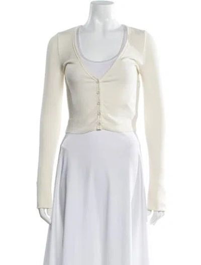 Pre-owned Éterne V-neck Long Sleeve Top In White