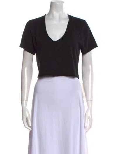 Pre-owned Éterne V-neck Short Sleeve Crop Top In Black