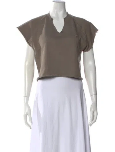 Pre-owned Éterne V-neck Short Sleeve Crop Top In Brown