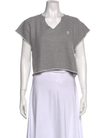 Pre-owned Éterne V-neck Short Sleeve Crop Top In Gray