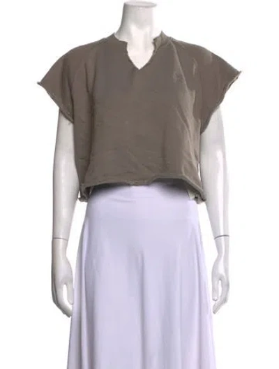 Pre-owned Éterne V-neck Short Sleeve Crop Top In Grey