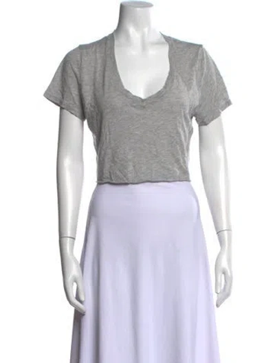 Pre-owned Éterne V-neck Short Sleeve Crop Top In Grey