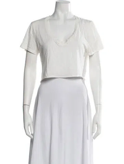 Pre-owned Éterne V-neck Short Sleeve Crop Top In White