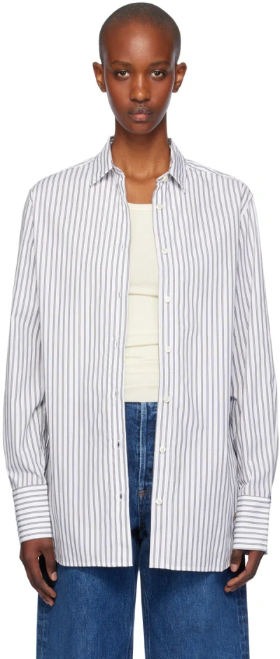 Éterne White & Black Poplin Oversized Button Down Stripe Shirt In Wht/blk Stripe