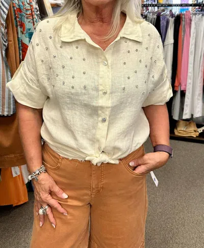 Eternelle Stud 3/4 Sleeve Blouse In Vanilla