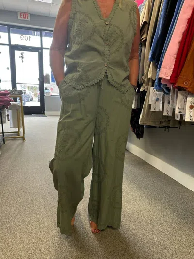 Eternelle Women's Embroidered Palazzo In Sage Green