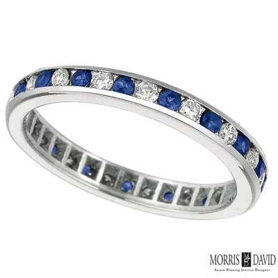 Pre-owned Eternity 1.04 Carat Natural Diamond & Sapphire  Channel Ring Band 14k White Gold