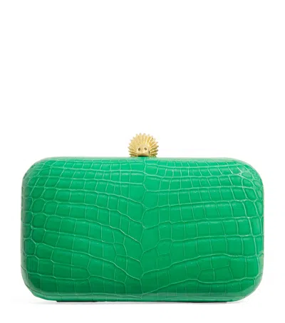 Ethan K Crocodile Leather Clutch Bag In Green