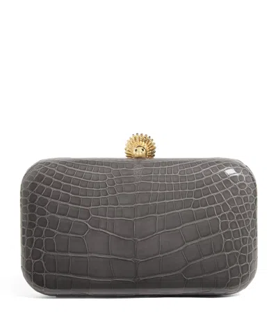 Ethan K Crocodile Leather Clutch Bag In Grey
