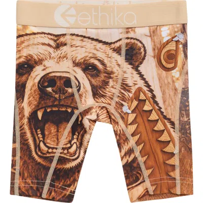 Ethika Kids' Grizzy Grain Boxer Briefs In Brown