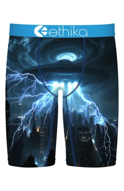 Ethika Kids' Too Late Print Boxer Briefs In Blue