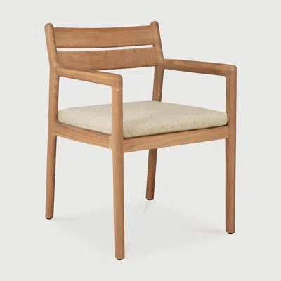 Ethnicraft Jack Teak Wood Premium All-weather Wicker Outdoor Dining Armchair With Cushion In Natural