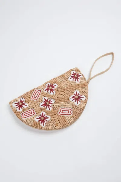 Ethnique Flora Raffia Beaded Wristlet In Wood In Beige