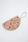 Ethnique Flora Raffia Beaded Wristlet In Wood In Brown