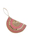 Ethnique Sandia Raffia Clutch Wristlet Bag In Gold/pink In Multi